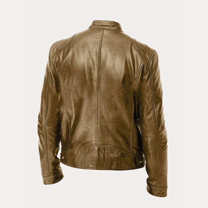 Mason Zipper Front Stand Collar Leather Jacket