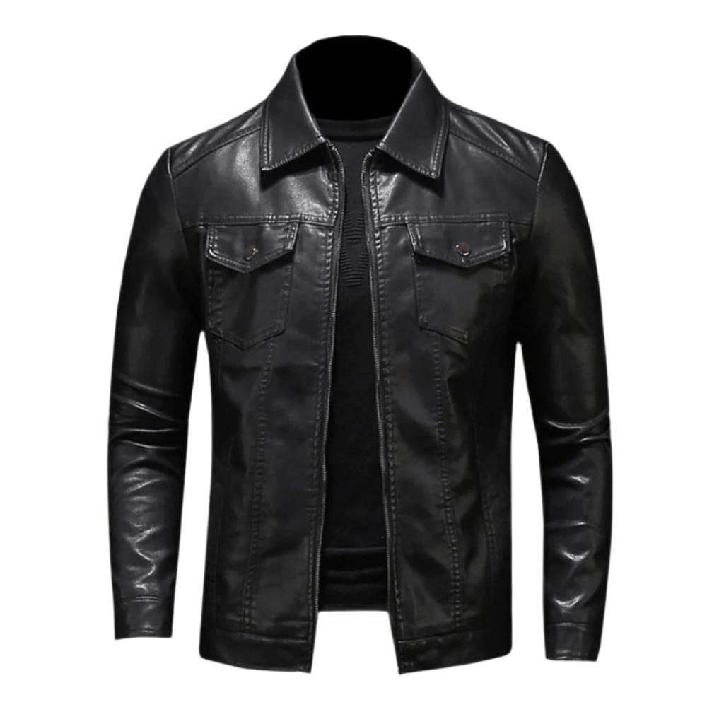 Aiden Button Flap Pocket Slim Fit Leather Jacket