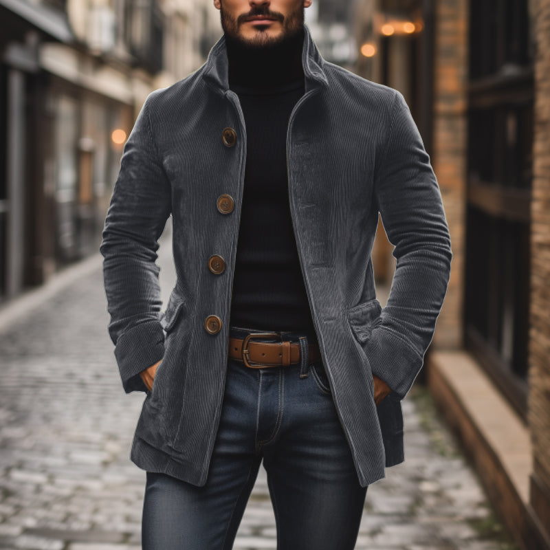 Marcus Single Breasted Flap Pocket Wool Blend Coat