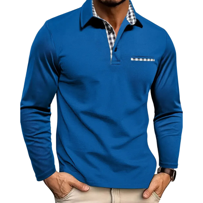 Asher Long Sleeve Polo with Plaid Contrast Collar