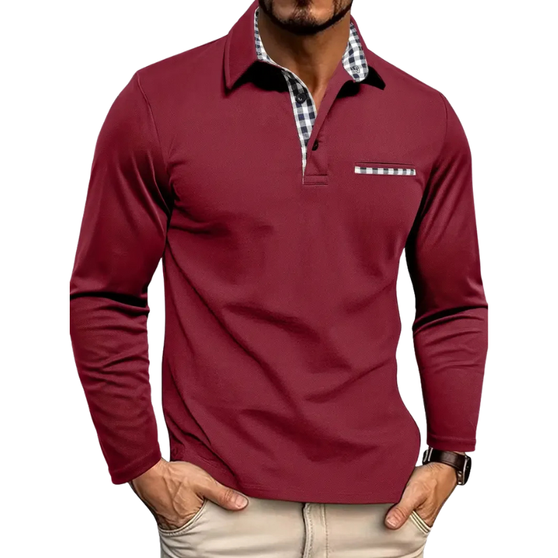 Asher Long Sleeve Polo with Plaid Contrast Collar