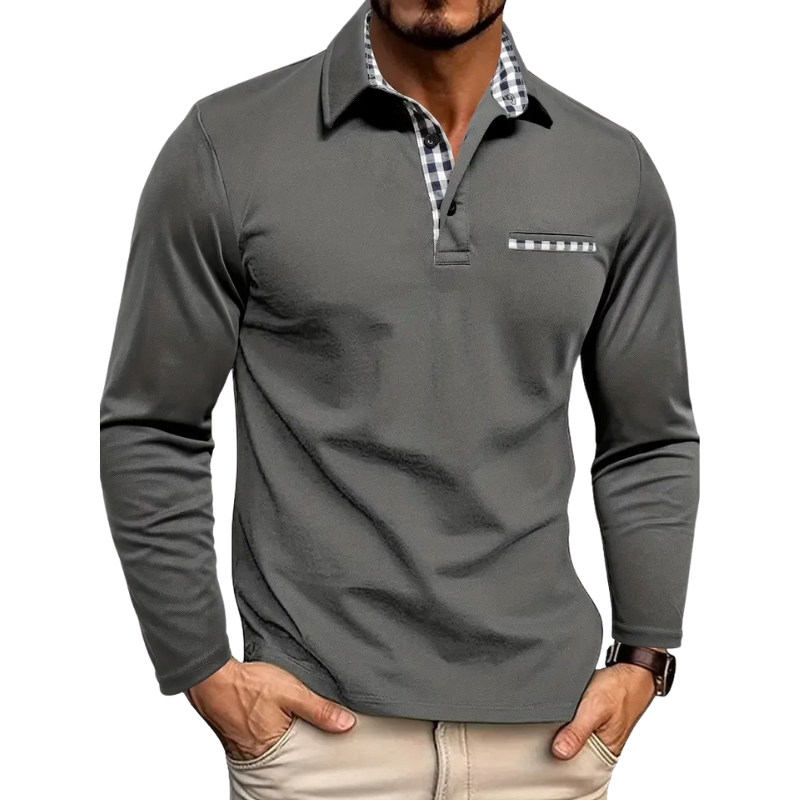 Asher Long Sleeve Polo with Plaid Contrast Collar