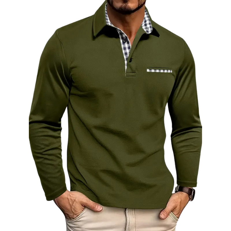 Asher Long Sleeve Polo with Plaid Contrast Collar