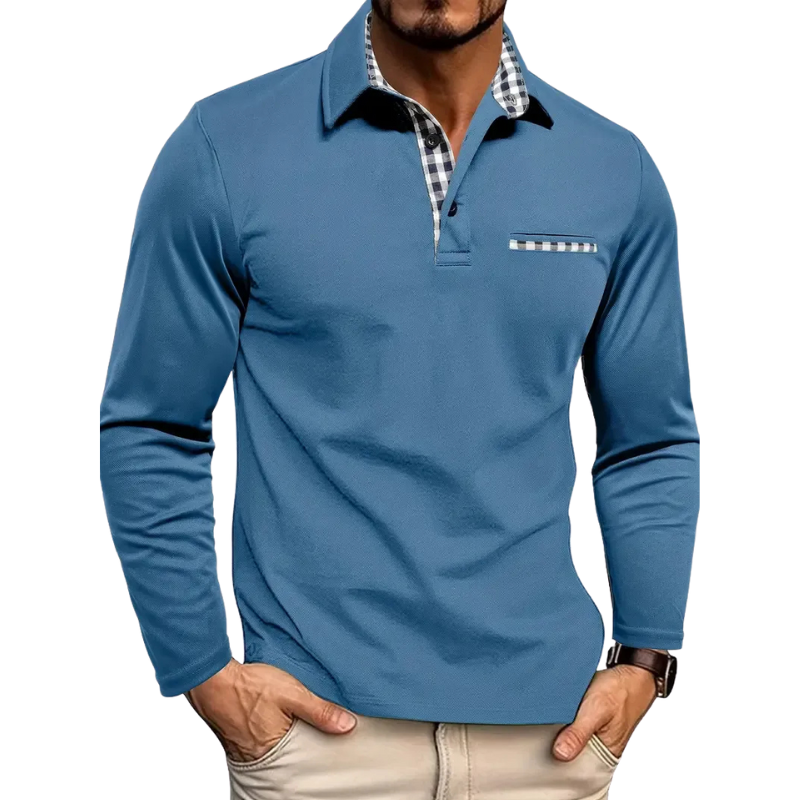 Asher Long Sleeve Polo with Plaid Contrast Collar
