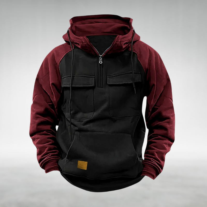 Elijah Utility Pocket Half-Zip Contrast Sleeve Hoodie