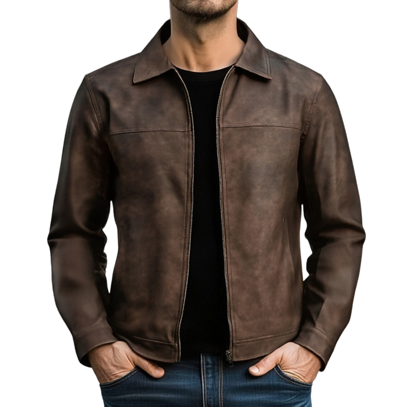 Adrian Zip-Up Classic Collar Faux Leather Jacket