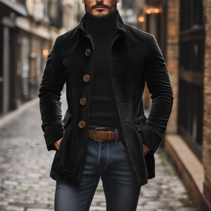 Marcus Single Breasted Flap Pocket Wool Blend Coat