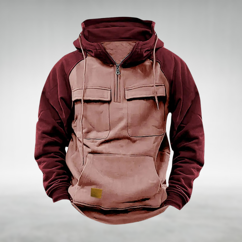 Elijah Utility Pocket Half-Zip Contrast Sleeve Hoodie