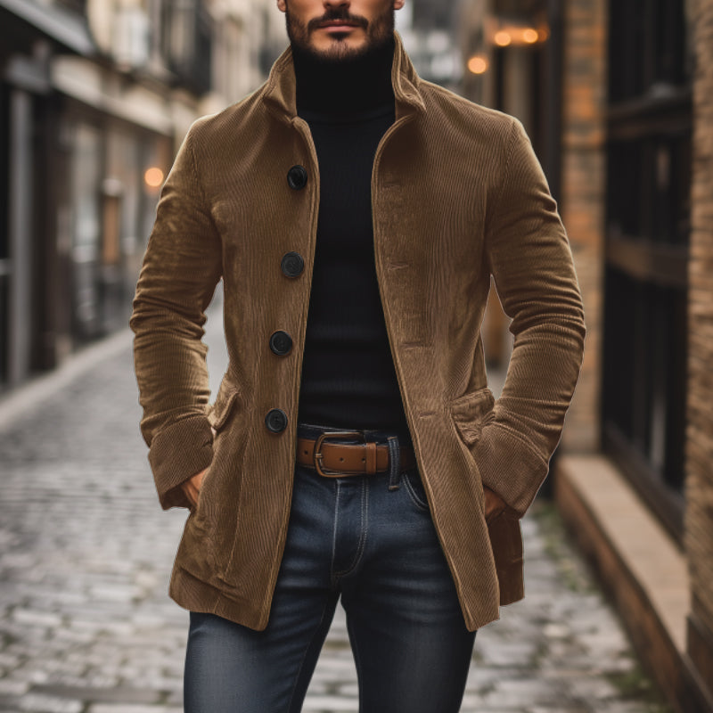 Marcus Single Breasted Flap Pocket Wool Blend Coat