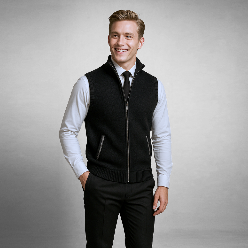 Josiah Zip-Up Knit Vest with Contrast Piping