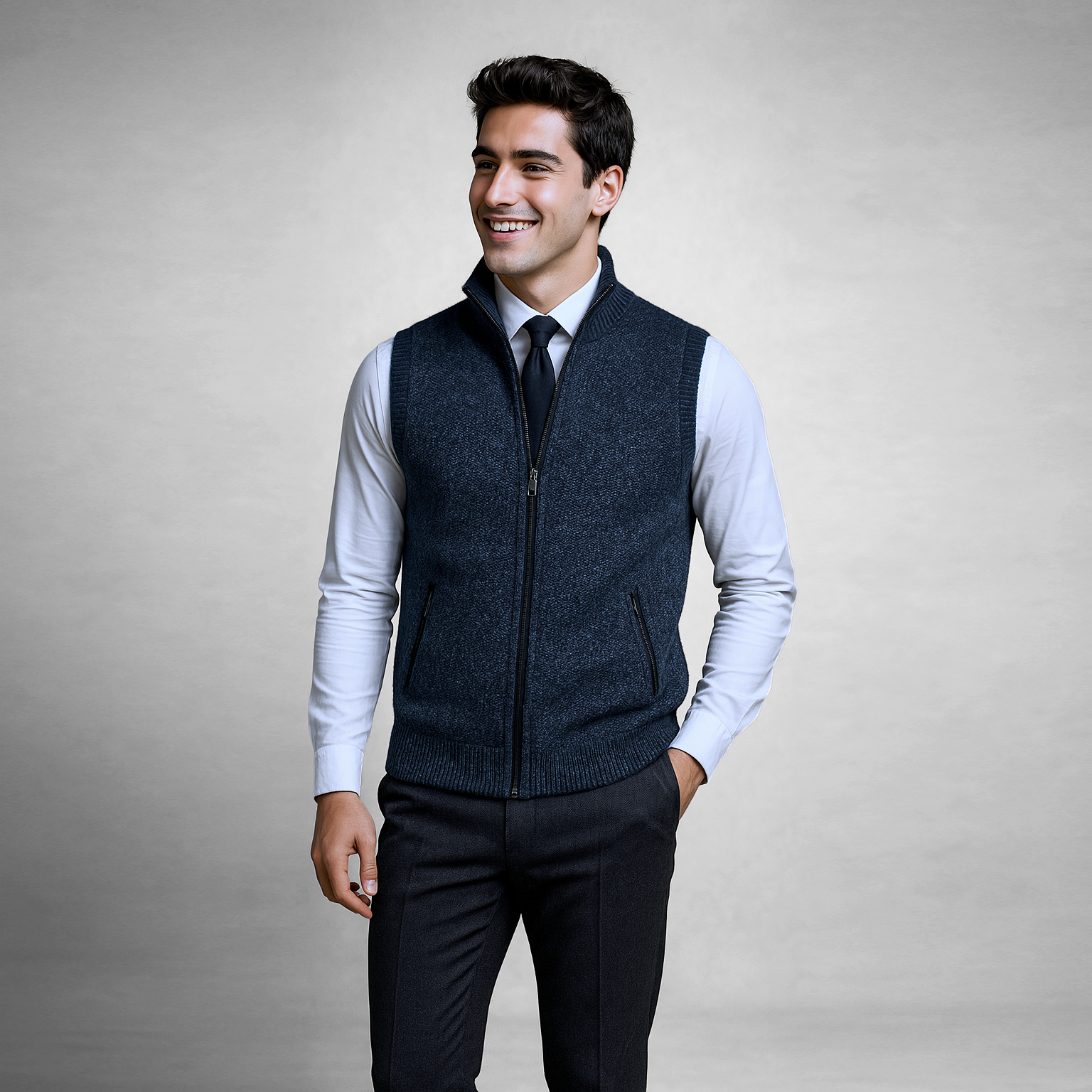 Josiah Zip-Up Knit Vest with Contrast Piping