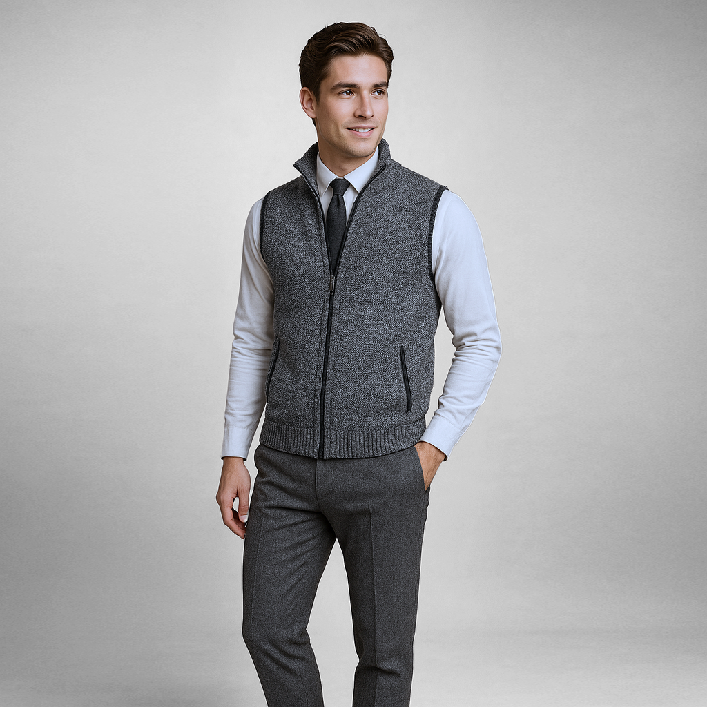 Josiah Zip-Up Knit Vest with Contrast Piping
