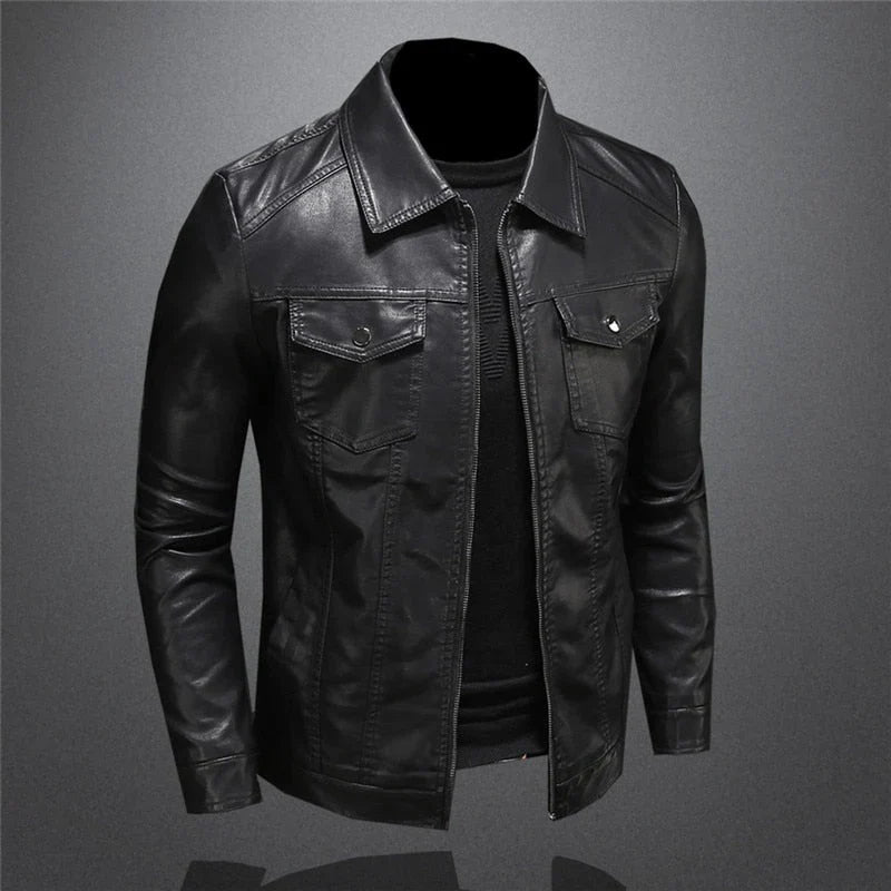 Aiden Button Flap Pocket Slim Fit Leather Jacket