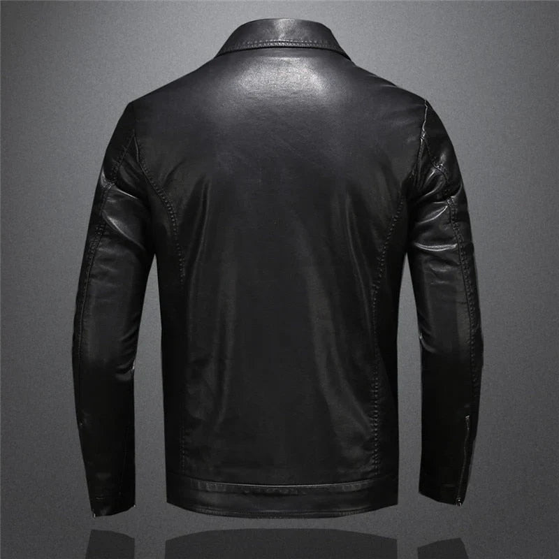 Aiden Button Flap Pocket Slim Fit Leather Jacket