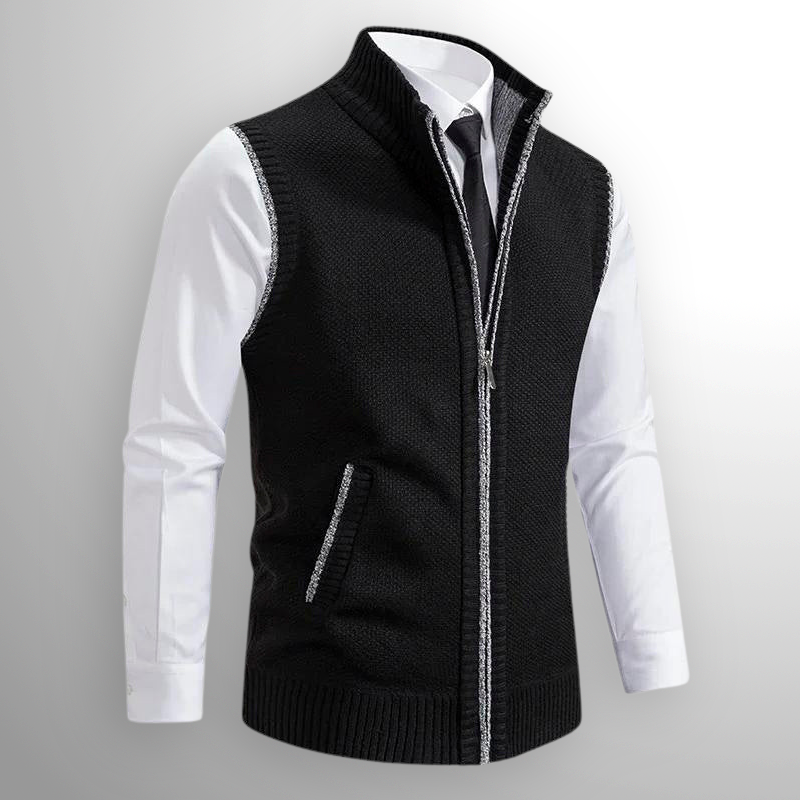 Josiah Zip-Up Knit Vest with Contrast Piping