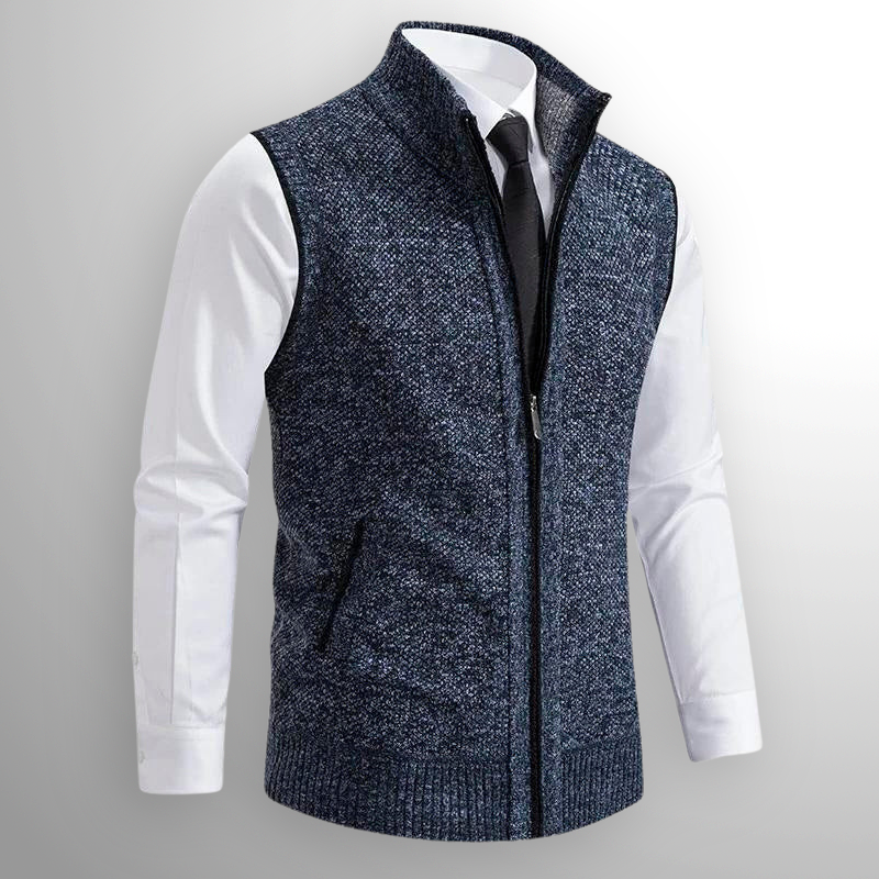 Josiah Zip-Up Knit Vest with Contrast Piping