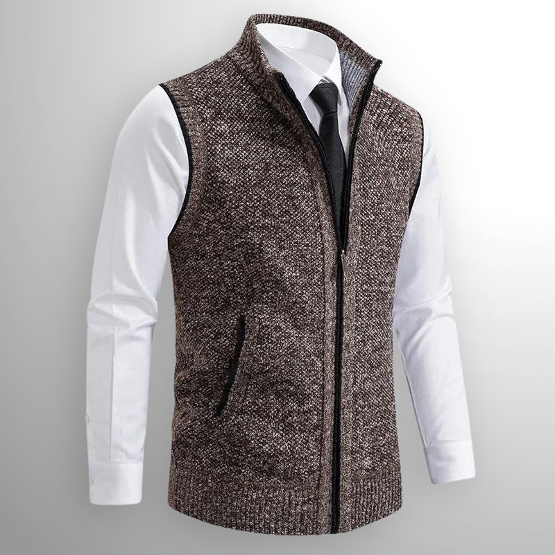 Josiah Zip-Up Knit Vest with Contrast Piping