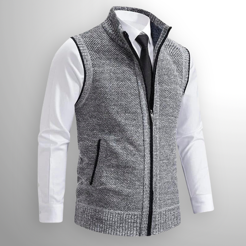 Josiah Zip-Up Knit Vest with Contrast Piping