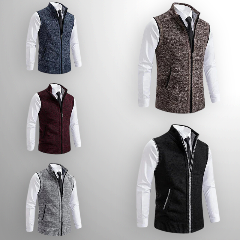 Josiah Zip-Up Knit Vest with Contrast Piping