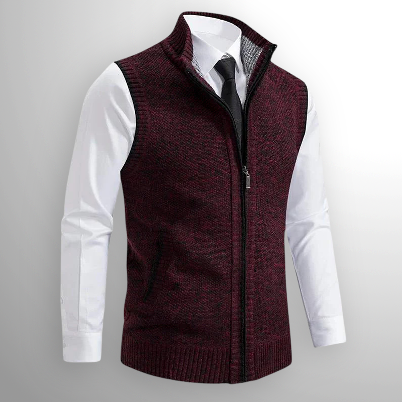 Josiah Zip-Up Knit Vest with Contrast Piping