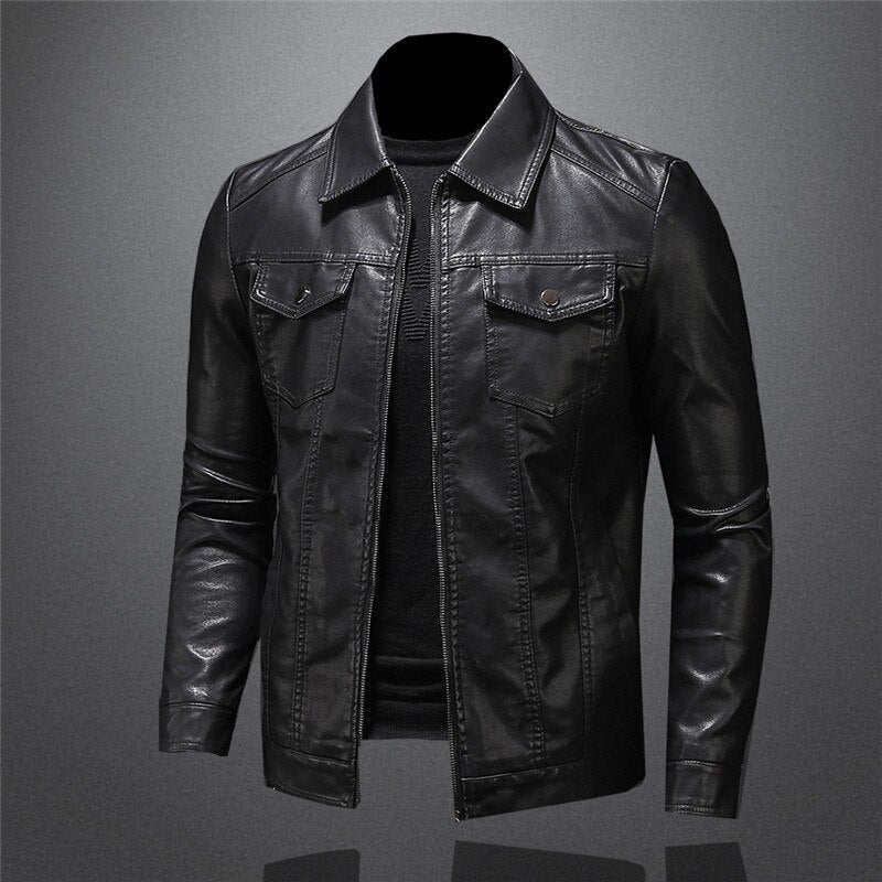 Aiden Button Flap Pocket Slim Fit Leather Jacket